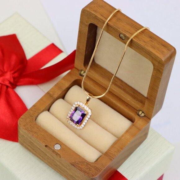 "Purple Crystal Rose Gold Pendant with Sparkling White Stone Frame, XPPT1274 - Picture 7 of 13